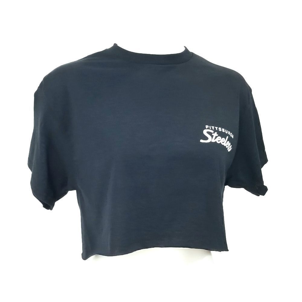 Pittsburgh Steelers Double Script Retro Logo NFL "Cropped" Crop Top Football Tee - Picture 2 of 6